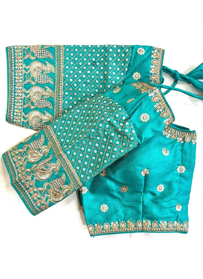 Cobra Silk Sky Blue Traditional Wear Embroidery Work Blouse